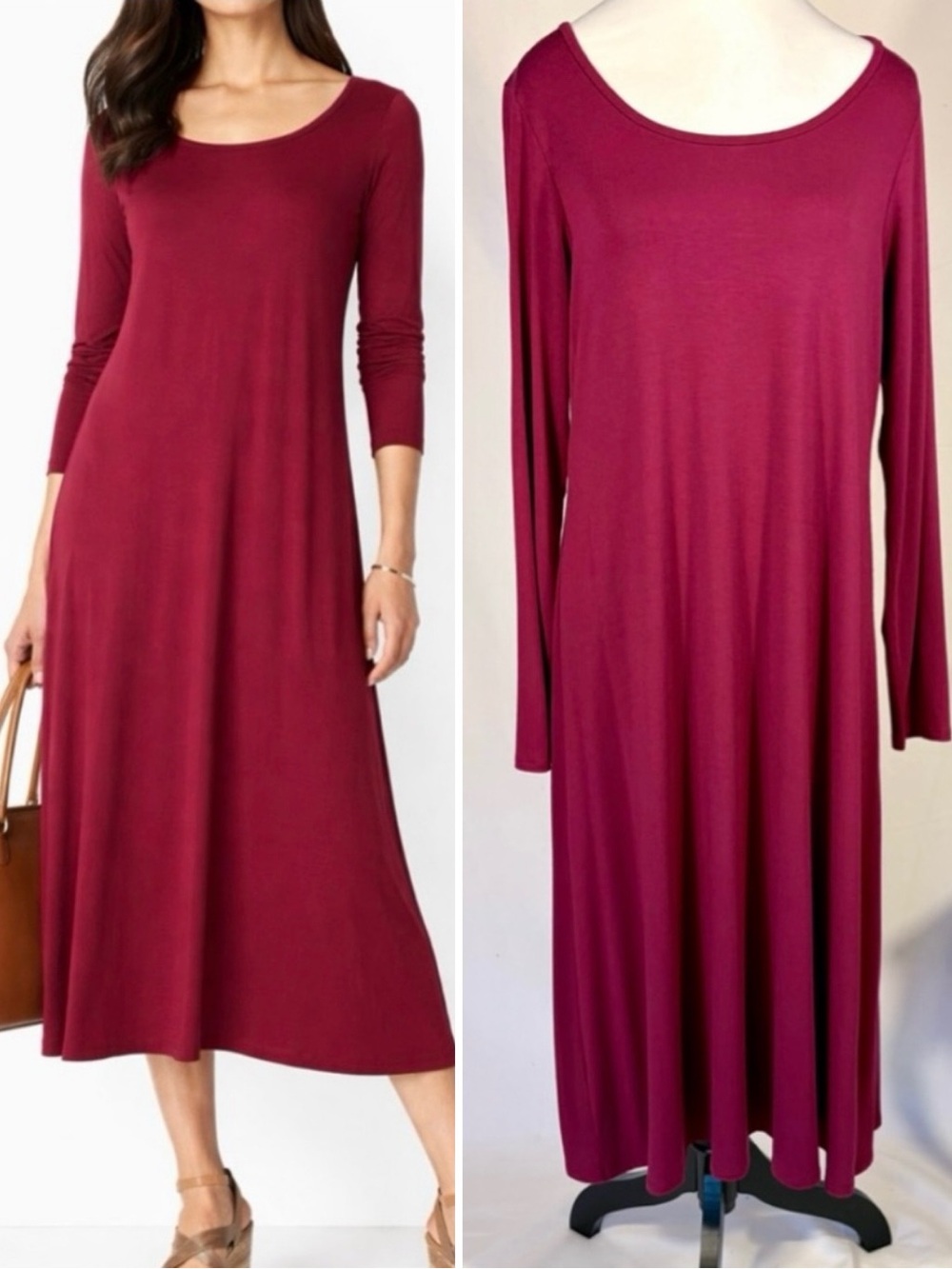 Eileen Fisher Scarlet Red Viscose Jersey Keyhole-Back Midi Dress Sz Medium💛